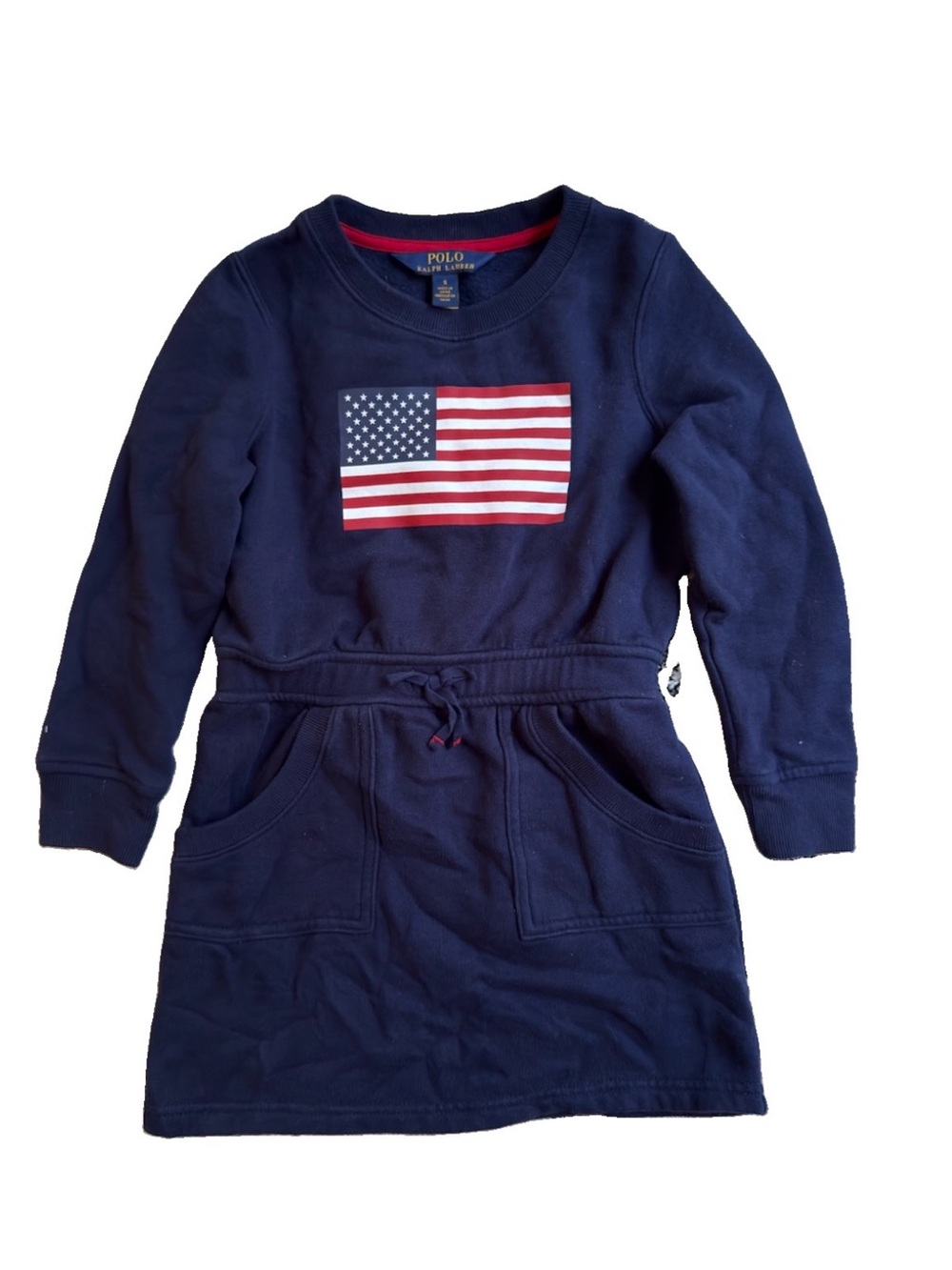 Polo Ralph Lauren Girls Flag Cotton-Blend-Fleece Dress Navy Blue Size 5 years